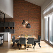 Simpli-Home Hunter square tabletop dining table with wooden finish, suitable for modern dining rooms and small spaces.