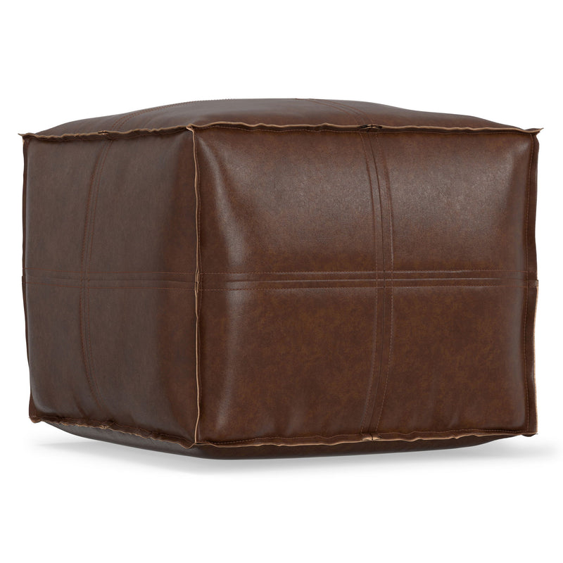Simpli-Home Brody square accent pouf, versatile fabric-covered ottoman with a cushioned top and modern design for living room decor.