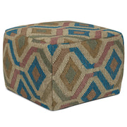 Simpli-Home Johanna handcrafted square accent pouf with soft fabric upholstery and stylish design for versatile home decor.
