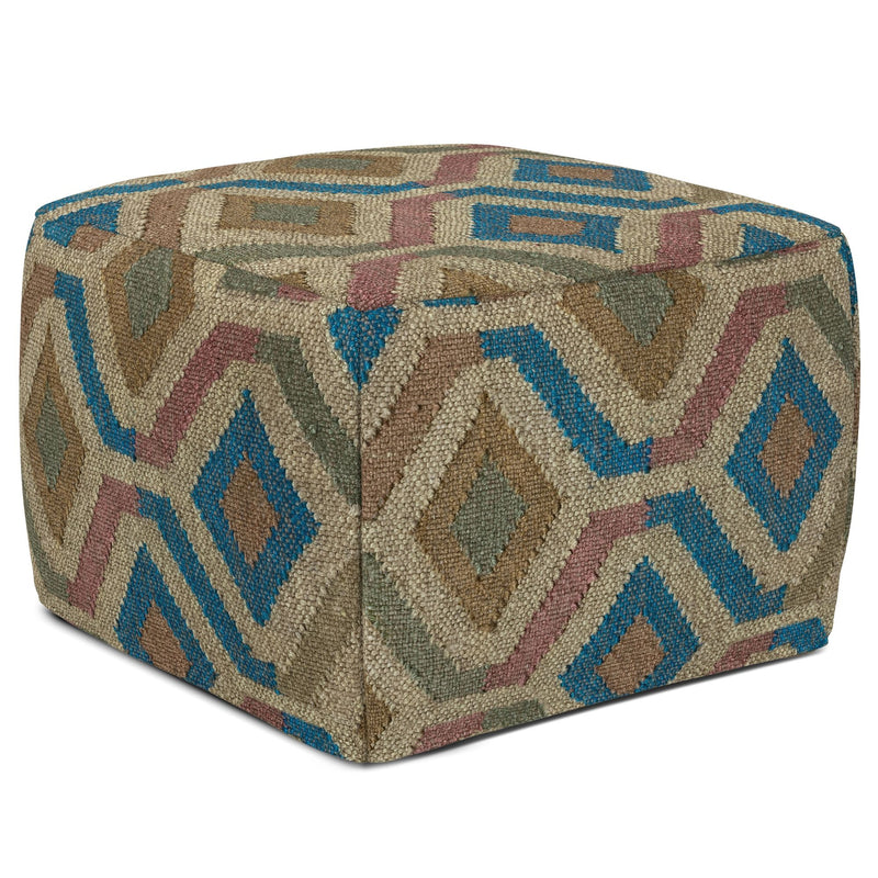 Simpli-Home Johanna handcrafted square accent pouf with soft fabric upholstery and stylish design for versatile home decor.