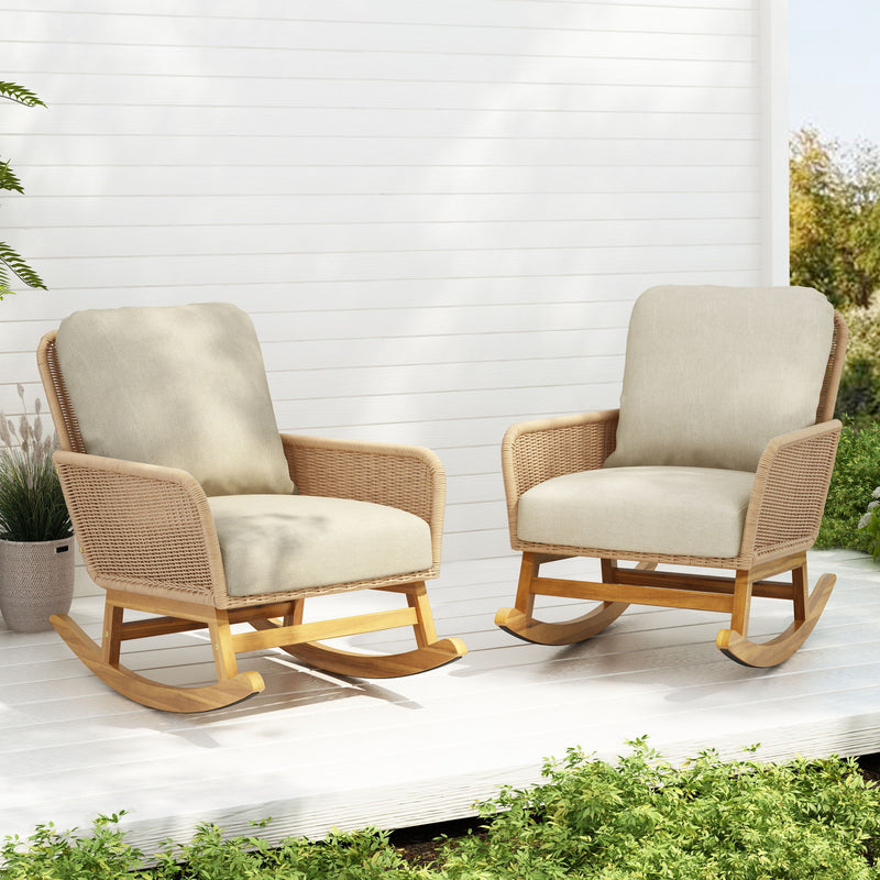 Contemporary Minimalist Wicker Rocking Chair With Soft Cushions And Durable Wooden Frame - R&R Furniture Gallery (Fountain Valley, CA)