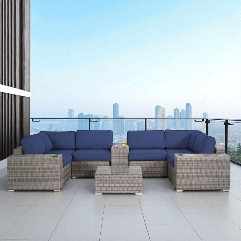 Modern Patio Rattan Sectional Set With Cushions - R&R Furniture Gallery (Fountain Valley, CA)