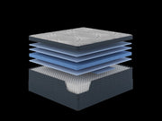 Restonic ComfortCare Hybrid CosmoRest Euro Top mattress showing plush quilted surface and supportive foam layers in a bedroom setting.