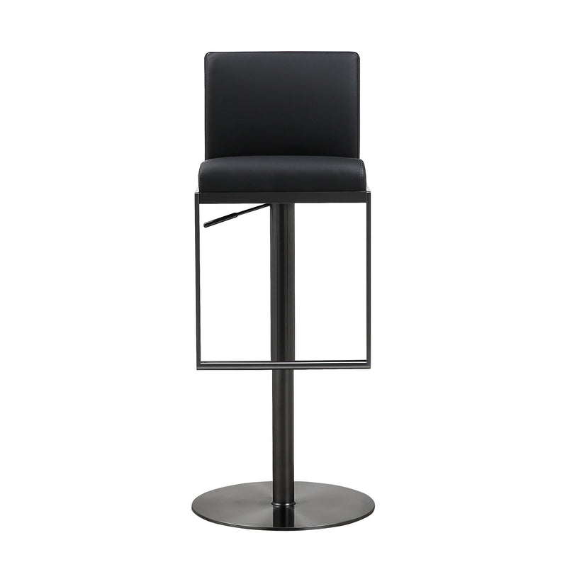 Black steel Amalfi adjustable height barstool by TOV Furniture with a sleek, modern design and comfortable seat.