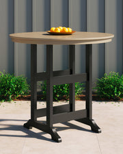 Fairen Trail - Round Bar Table w/Umb OPT - Black / Driftwood - R&R Furniture Gallery (Fountain Valley, CA)