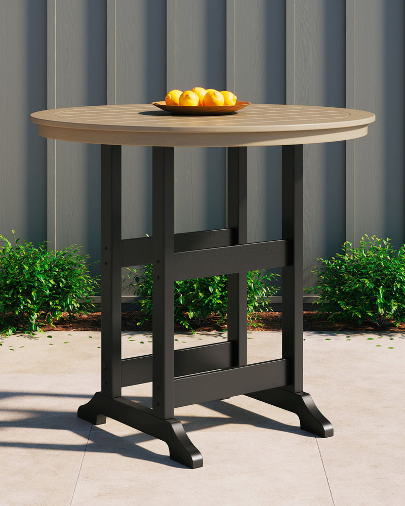 Fairen Trail - Round Bar Table w/Umb OPT - Black / Driftwood - R&R Furniture Gallery (Fountain Valley, CA)
