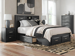 Stabotta - Queen Bookcase Bed With Storage Footboard And 2 Under Bed Storage Units - Black