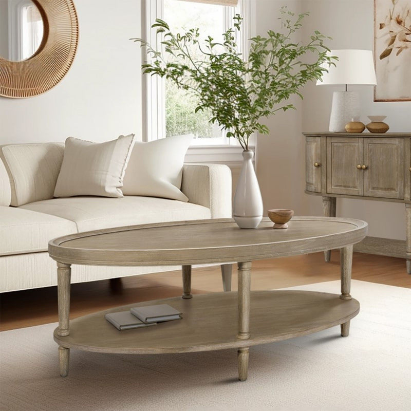 Bedford - Oval Coffee Table With Shelf - Natural - R&R Furniture Gallery (Fountain Valley, CA)