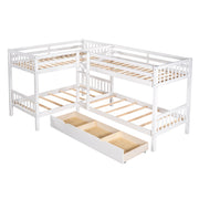 DreamHaus L-shaped bunk bed with built-in drawers, featuring sturdy wood construction and a space-saving design for bedrooms.