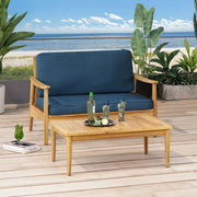 Outdoor acacia wood loveseat and coffee table set from Noble House, 2-piece outdoor furniture for patio or garden.
