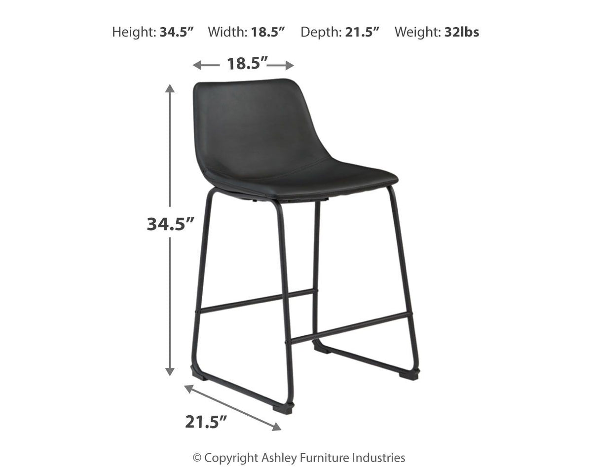 Set of two Signature Design by Ashley Centiar upholstered barstools with padded seats and wooden legs, ideal for kitchen or bar area.