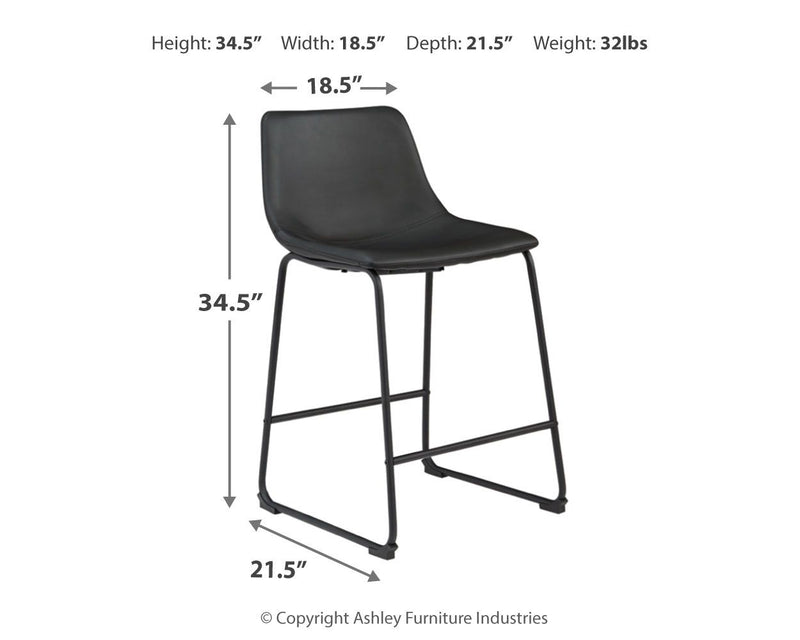 Set of two Signature Design by Ashley Centiar upholstered barstools with padded seats and wooden legs, ideal for kitchen or bar area.