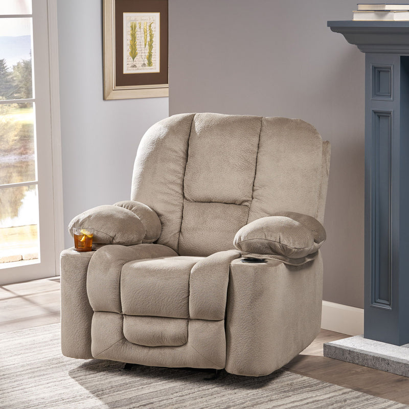 Luxurious Manual Recliner Chair With Skin-Friendly Fabric And Dual Cup Holders - R&R Furniture Gallery (Fountain Valley, CA)
