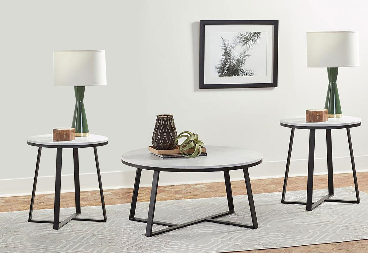 Hugo 3-piece Coffee and End Table Set White Faux Marble