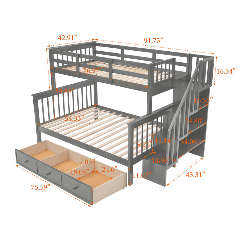 DreamHaus stairway bunk bed with built-in storage and guard rails, ideal for bedroom sleep and play spaces.