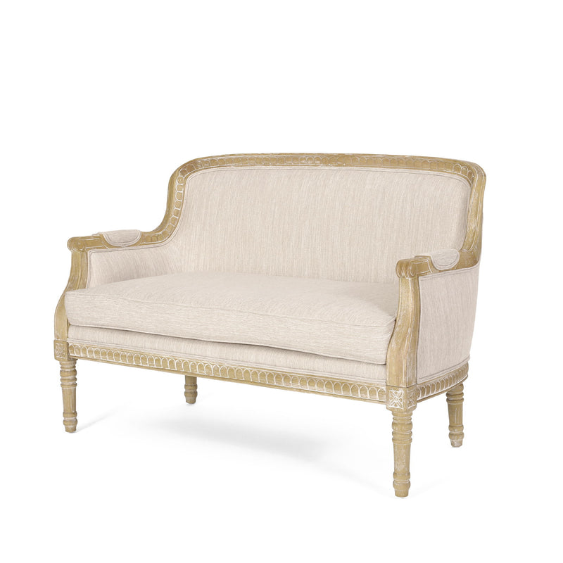 Noble House Inspired Style stationary loveseat with plush cushions and elegant fabric upholstery, designed for comfortable seating.