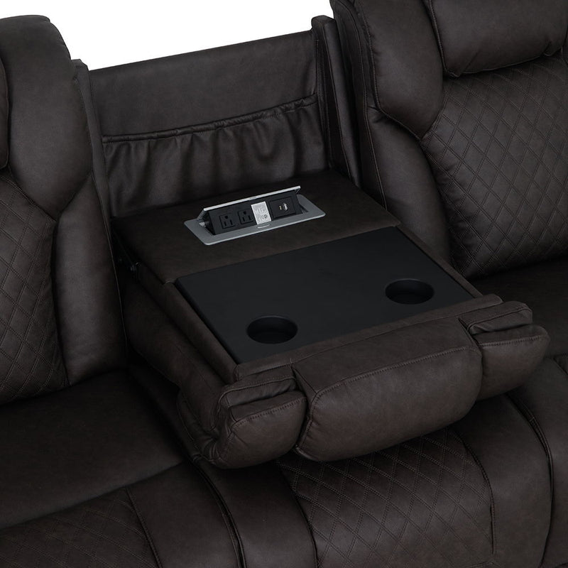 Wendell - Power Motion Sofa With Dropdown Table, Storage, USB & LED - Dark Gray - R&R Furniture Gallery (Fountain Valley, CA)