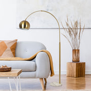 Oasis - Long Arm Gold Adjustable Floor Lamp With Round Marble Base - Gold / White Marble - R&R Furniture Gallery (Fountain Valley, CA)