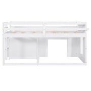 DreamHaus loft bed with built-in cabinet and shelf, featuring a sturdy wooden frame and space-saving design for bedrooms.