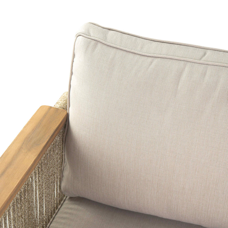Noble House Sumbawa outdoor club arm chair with woven rattan design and cushioned seat, ideal for patio or garden seating.