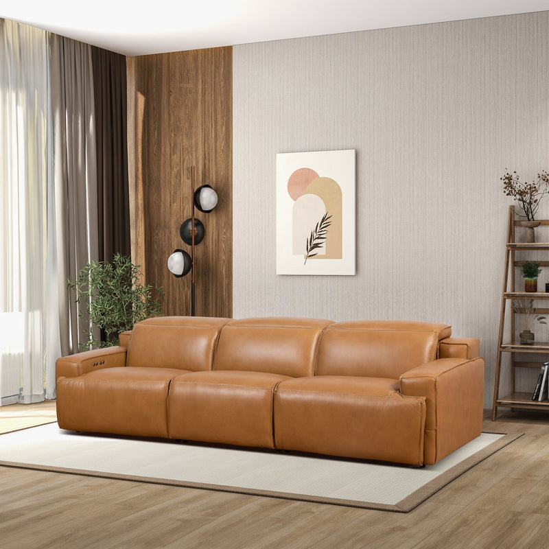 Urbana - Triple Power Recliner Sofa - Tan - R&R Furniture Gallery (Fountain Valley, CA)