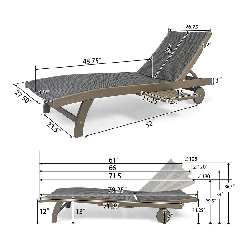 Outdoor Chaise Lounge With Pull Out Tray And Wicker Seat - Gray - R&R Furniture Gallery (Fountain Valley, CA)