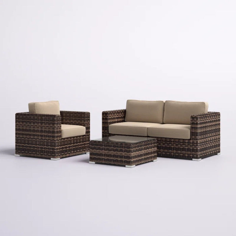 Modern Style Hdpe Wicker Seating Group With Cushions For 3 People In Brown Finish - R&R Furniture Gallery (Fountain Valley, CA)