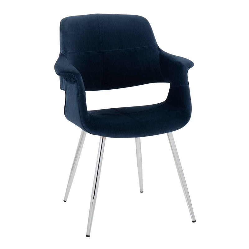 Set of 2 Lumi Source vintage flair art deco accent chairs with chrome legs in yellow, black, blue, or cream upholstery.