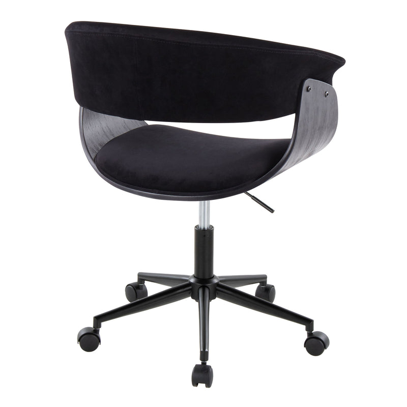 Lumi Source vintage mid-century modern office desk chair with wooden armrests and black cushioned seat.