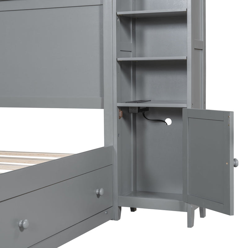DreamHaus cabinet bed with integrated shelves, all-in-one cabinet and sockets, designed for space-saving comfort and convenience.