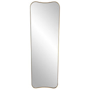 Large Uttermost wall mirror with antique brass frame, showcasing a stylish, reflective surface and elegant design.