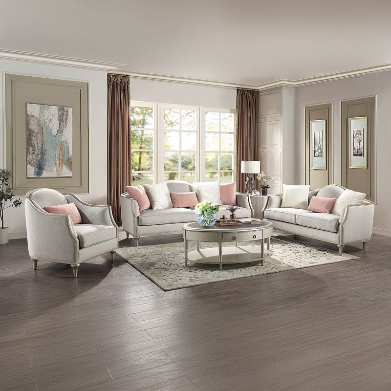 Kasa - Loveseat With 3 Pillows - Beige Linen & Champagne - R&R Furniture Gallery (Fountain Valley, CA)