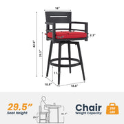 Set of two Life Outside outdoor swivel bar chairs with ergonomic backrests and 360-degree rotation for patio seating.
