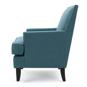 Noble House Serenada upholstered fabric arm chair with nailhead trim and tapered birch wood legs, stylish and comfortable seating.