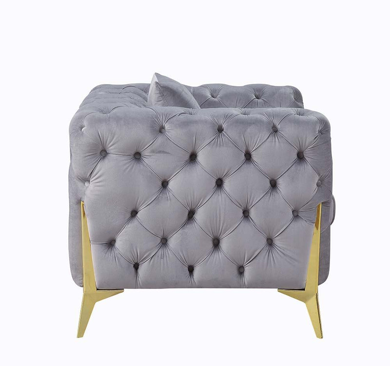 Jelanea - Loveseat With 2 Pillows - Gray Velvet & Gold - R&R Furniture Gallery (Fountain Valley, CA)