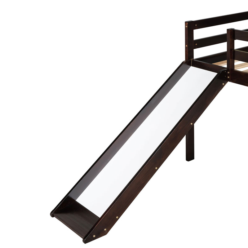 DreamHaus loft bed with slide, multifunctional design featuring a sturdy wooden frame and playful slide for kids' bedroom.