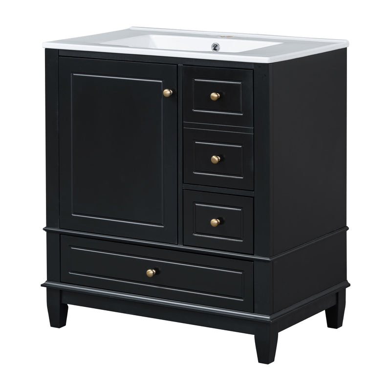 Freestanding Bathroom Vanity With Sink, Soft Close Door, 3 Drawers