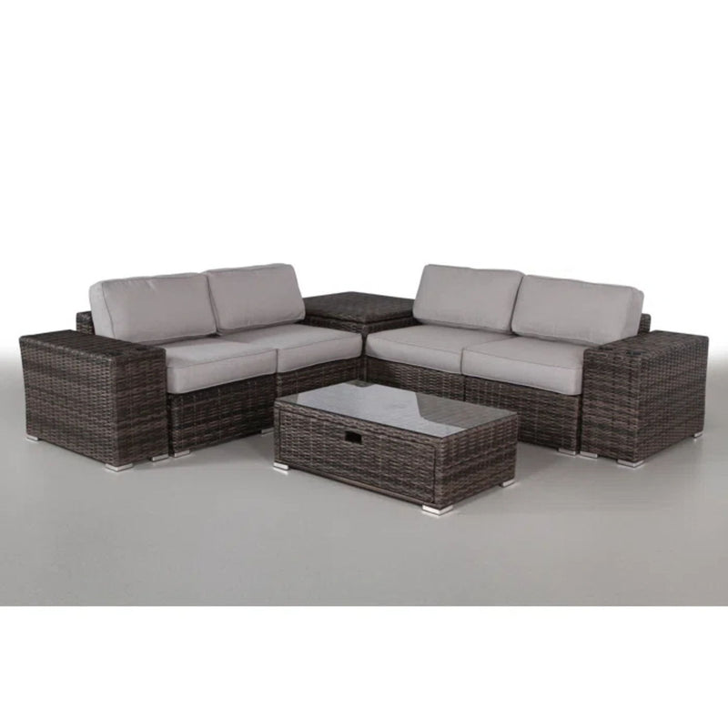 Modern Patio Rattan Sectional Set With Cushions - R&R Furniture Gallery (Fountain Valley, CA)
