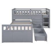 DreamHaus modern loft platform bed with 7 drawers, full guardrails, L-shaped design, space-saving for bedroom organization