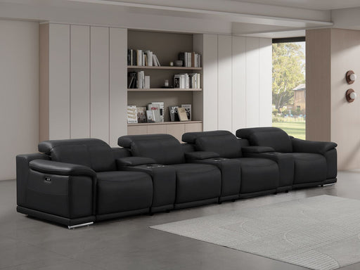 2679 - Genuine Leather Sofa With 4 Power Recliners, Power Headrests & 3 Storage Consoles - R&R Furniture Gallery (Fountain Valley, CA)
