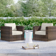 LSI Patio Furniture outdoor chair set with brown mixed chairs and cushions, perfect for patio or garden relaxation.
