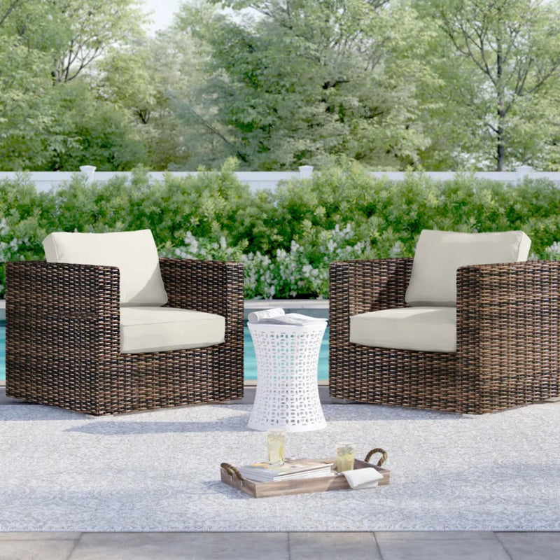 LSI Patio Furniture outdoor chair set with brown mixed chairs and cushions, perfect for patio or garden relaxation.