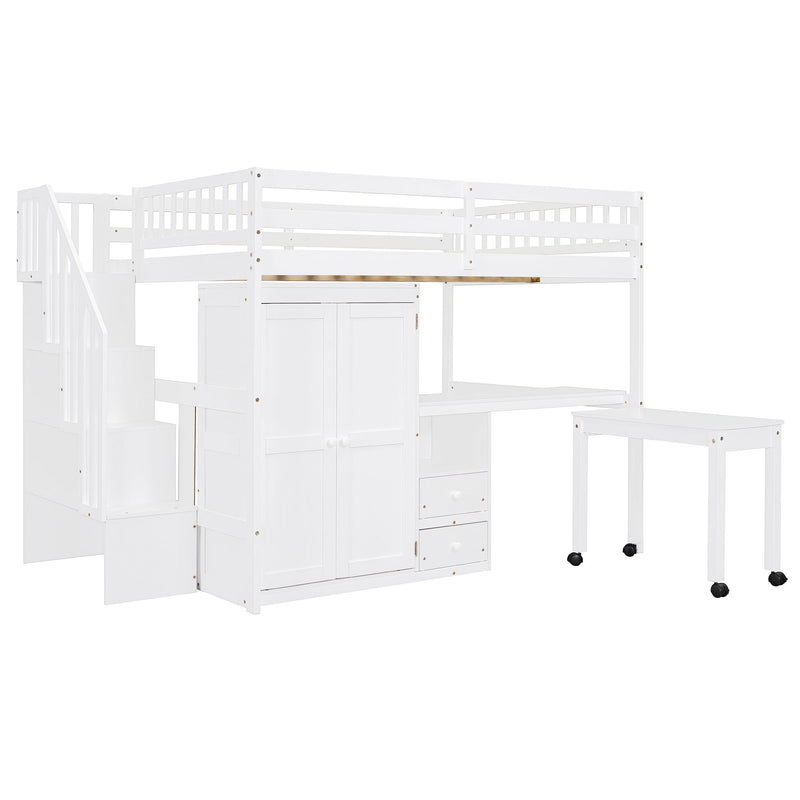 Loft Bed With Stairs, Bookshelf, Drawers, Desk & Wardrobe, Space Saving Multifunctional Furniture - R&R Furniture Gallery (Fountain Valley, CA)