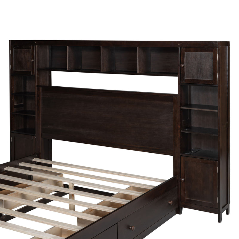 DreamHaus cabinet bed with integrated shelf, cabinet storage, and built-in sockets, showcasing a modern, space-saving bedroom solution.