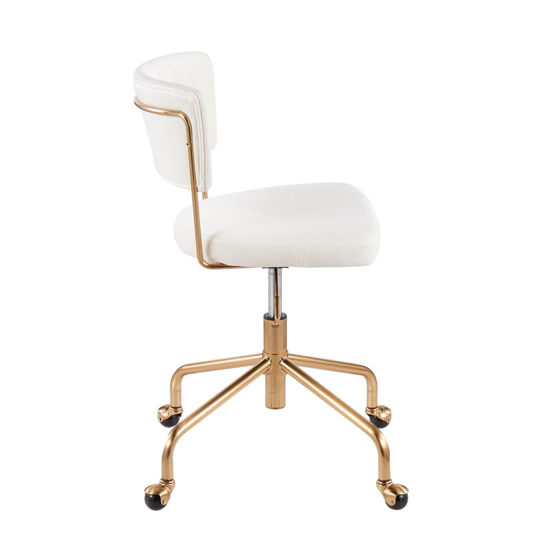 Lumi Source Tania contemporary task desk chair with black cushioned seat and chrome base, modern office seating.