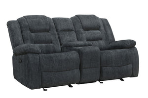 Bolton - Glider Reclining Console Loveseat - Misty Storm - R&R Furniture Gallery (Fountain Valley, CA)