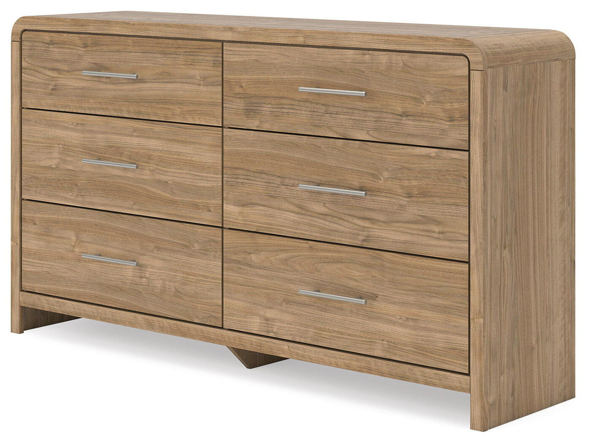 Signature Design by Ashley Six Drawer Dresser with sleek wood finish and modern handles, showcasing its spacious storage drawers.