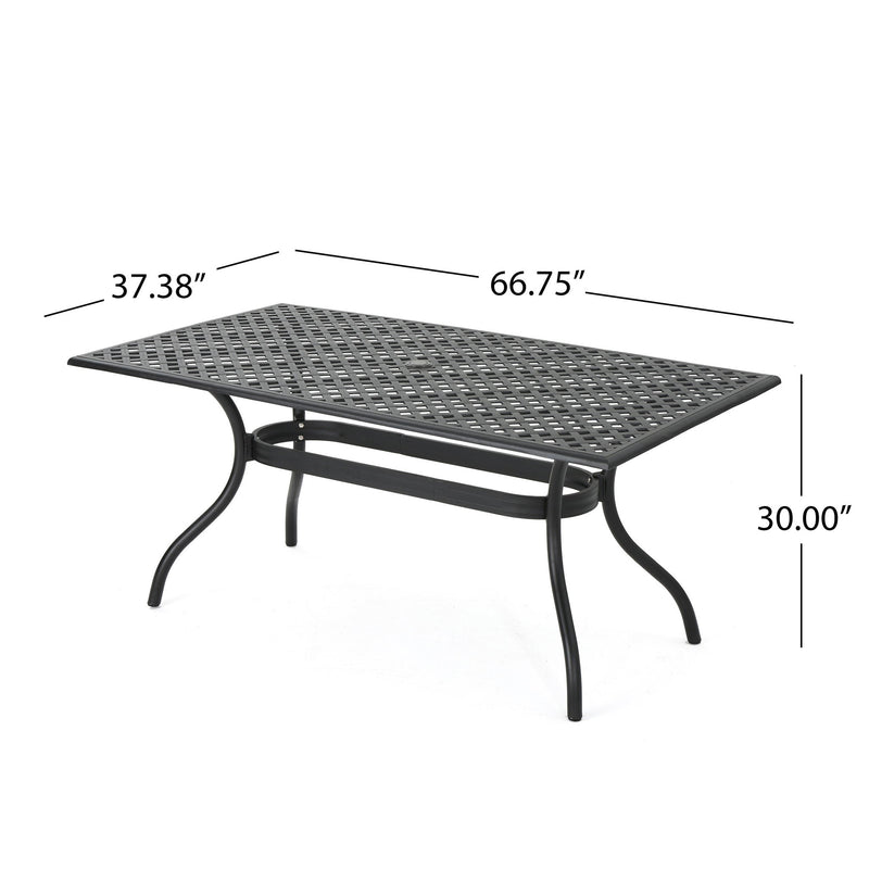 Outdoor Aluminum Dining Table With Lattice Design And Center Umbrella Hole - Black - R&R Furniture Gallery (Fountain Valley, CA)