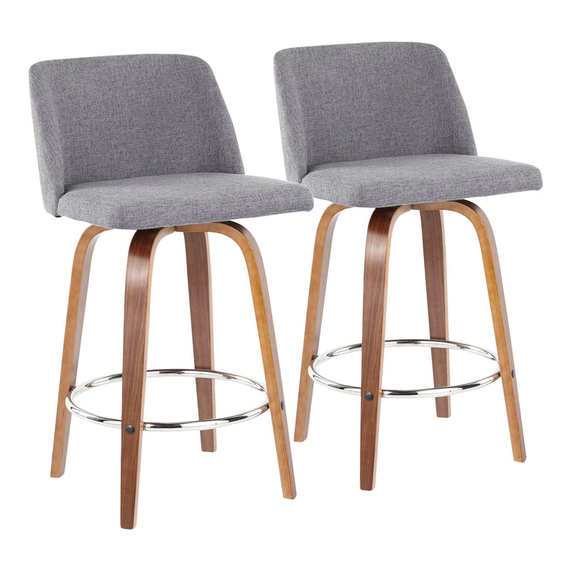 Lumi Source Toriano mid-century modern fixed height counter stool set with round footrest, featuring sleek design and wooden finish.