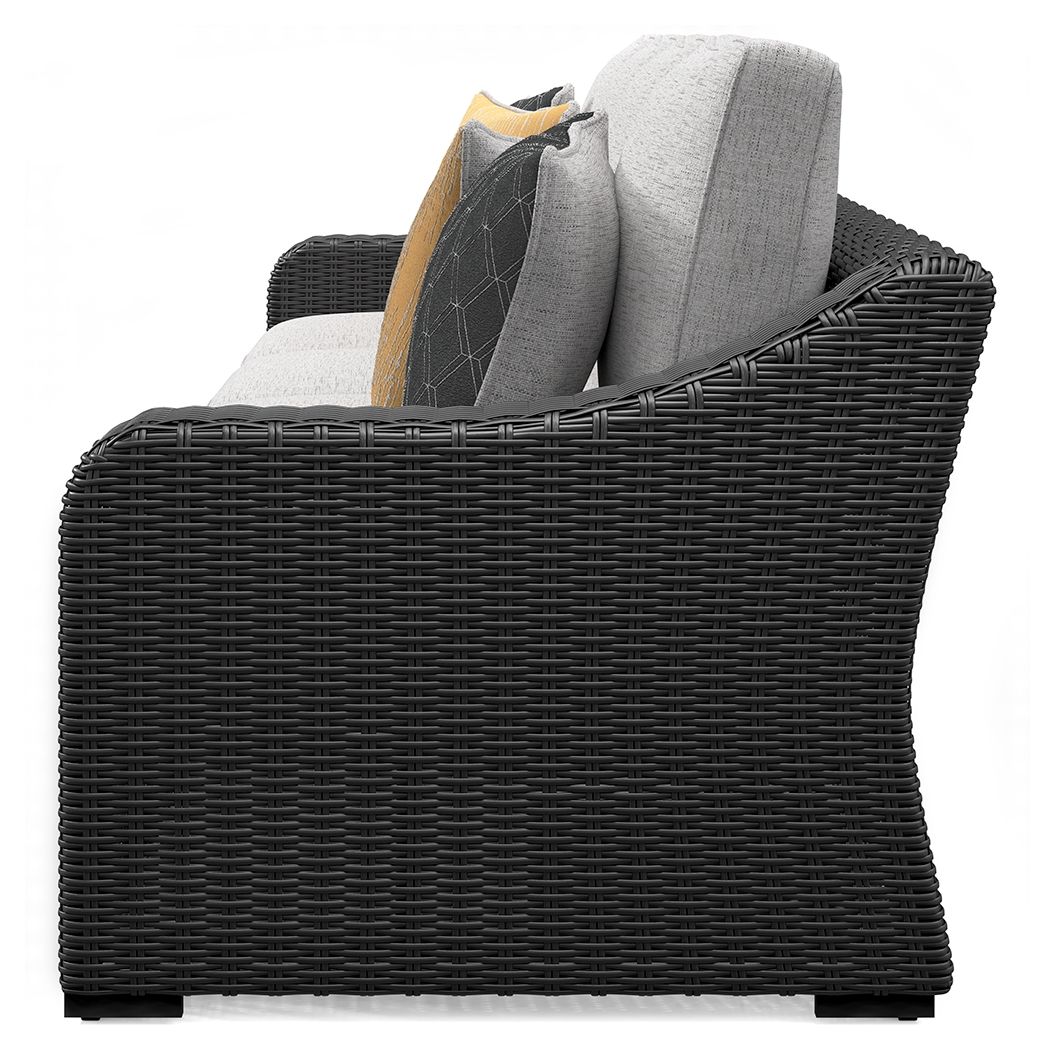 Beachcroft - 2-Piece Outdoor Loveseat with Cushion - Black / Light Gray - R&R Furniture Gallery (Fountain Valley, CA)
